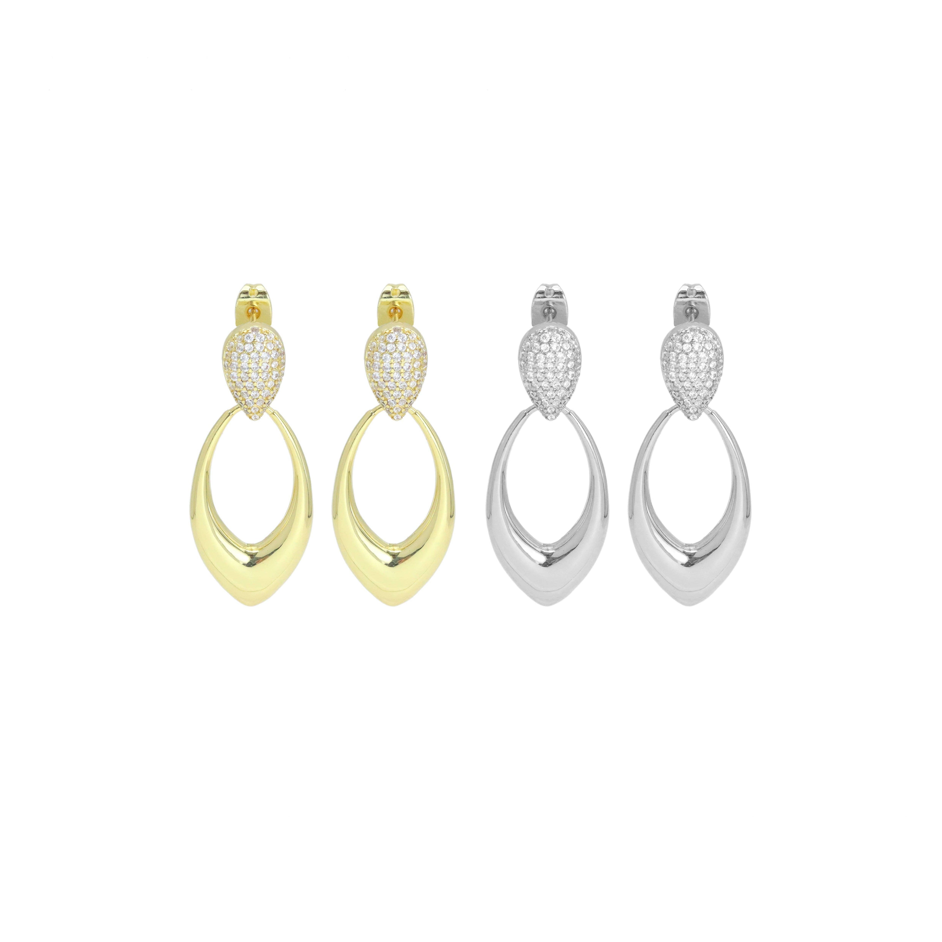 Gold Silver Clear CZ Teardrop Shape Earrings, Sku#A343