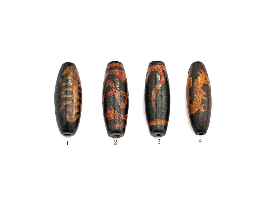 Natural Tibetan Agate Long Oval Shape Beads, Black Brown Dzi beads, Barrel Agate Beads, 10x30mm, sku#U562