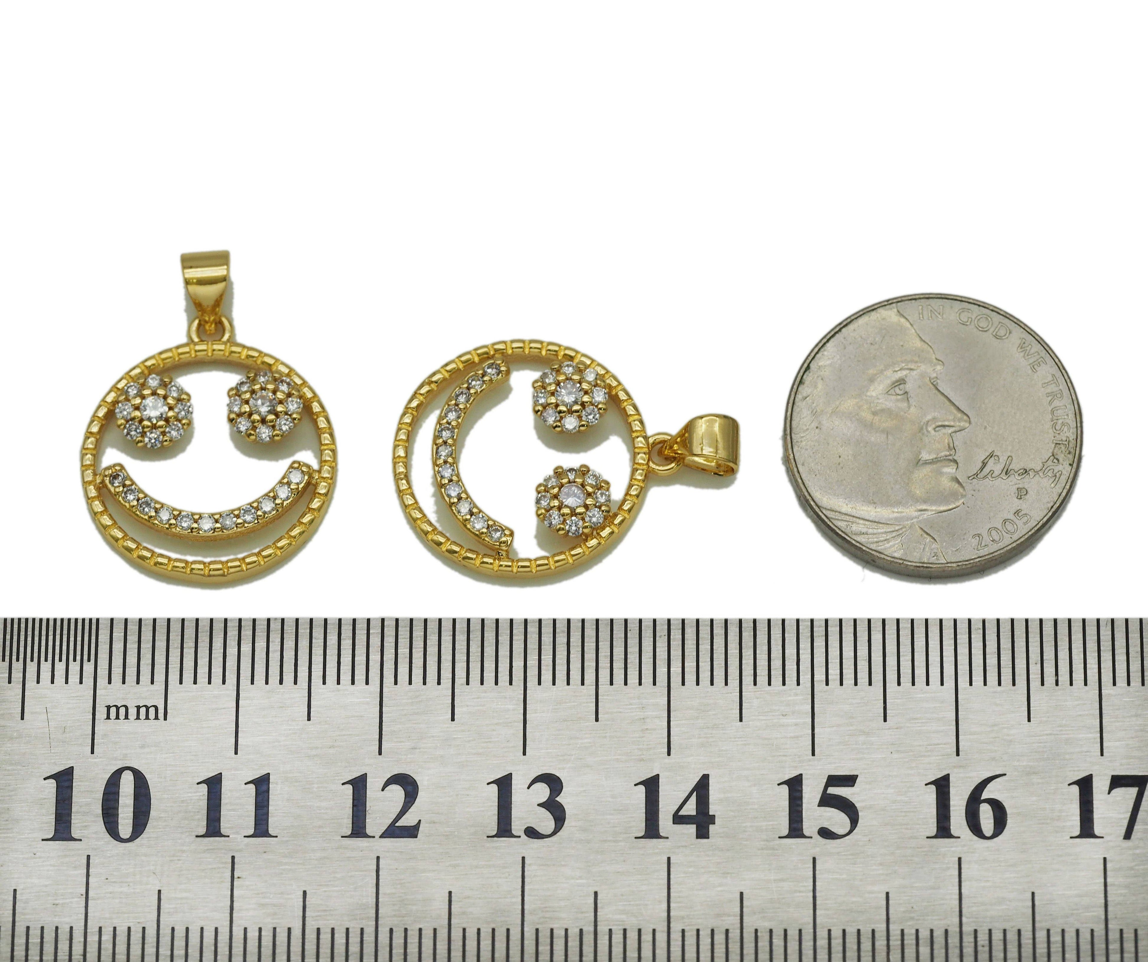 CZ Smiley Face on Hollow Out Round Charm, Sku#JL115