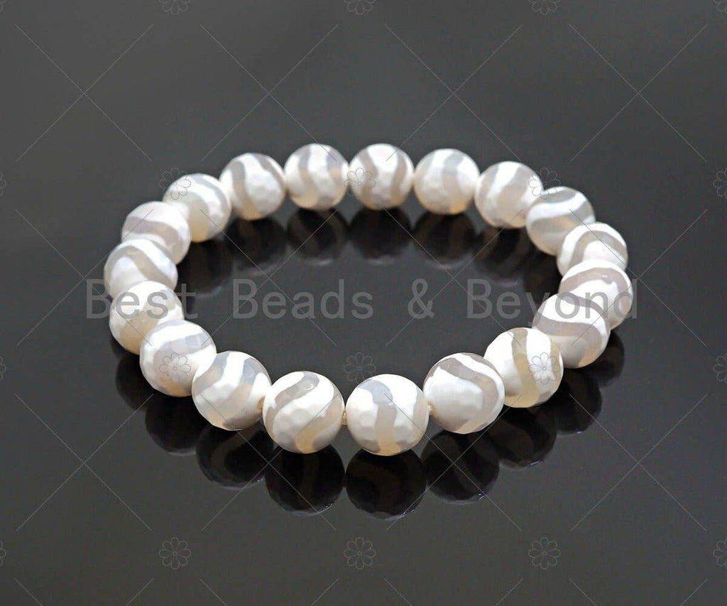 Natural White Tibetan Agate Stretchy Bracelet