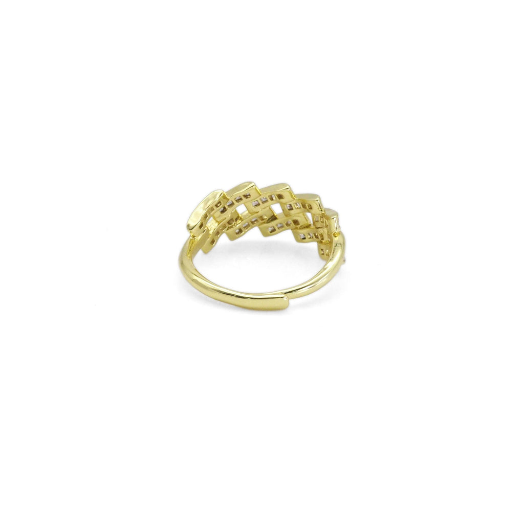 Gold Silver Baguette CZ Gold Link Adjustable Ring, Sku#A145