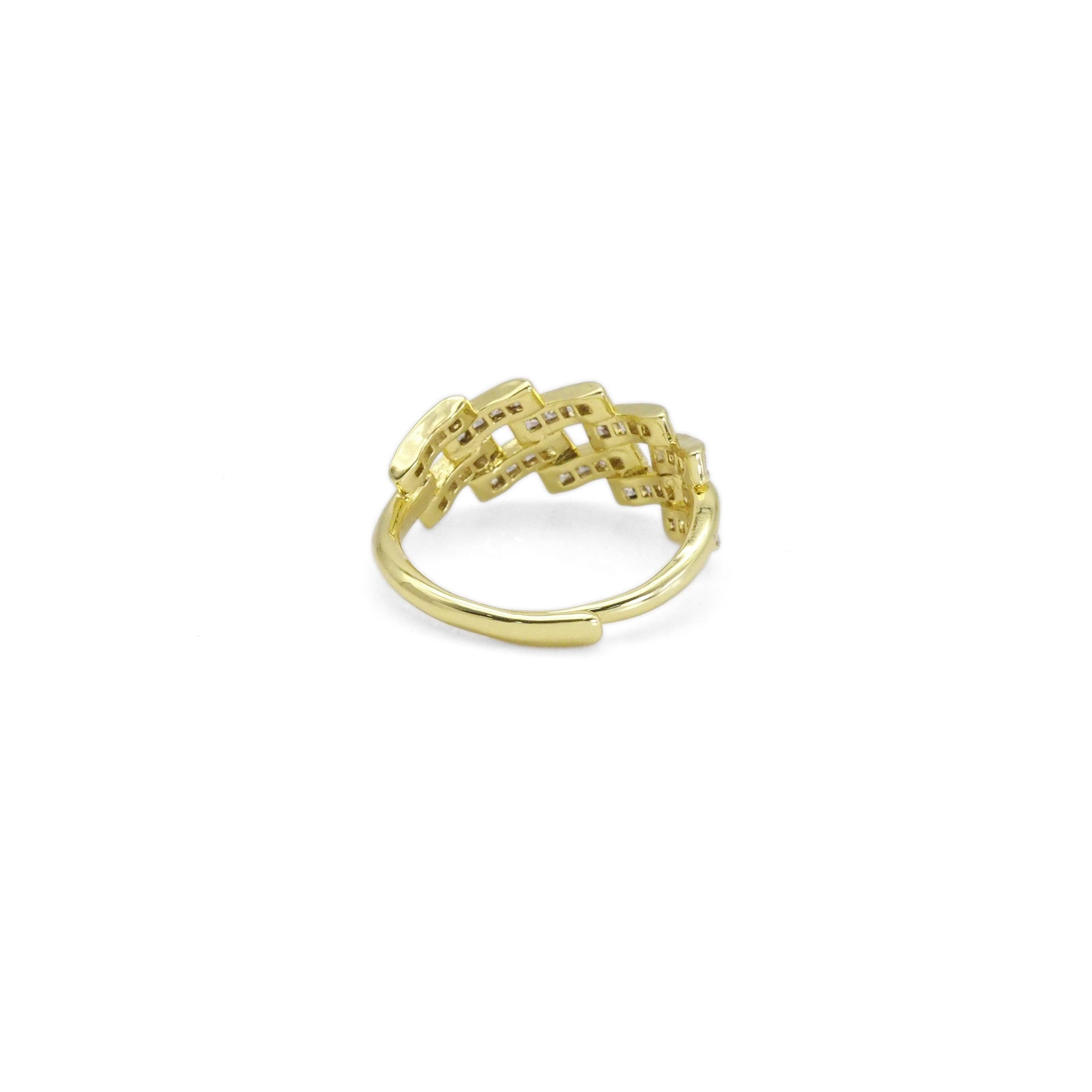 Gold Silver Baguette CZ Gold Link Adjustable Ring, Sku#A145