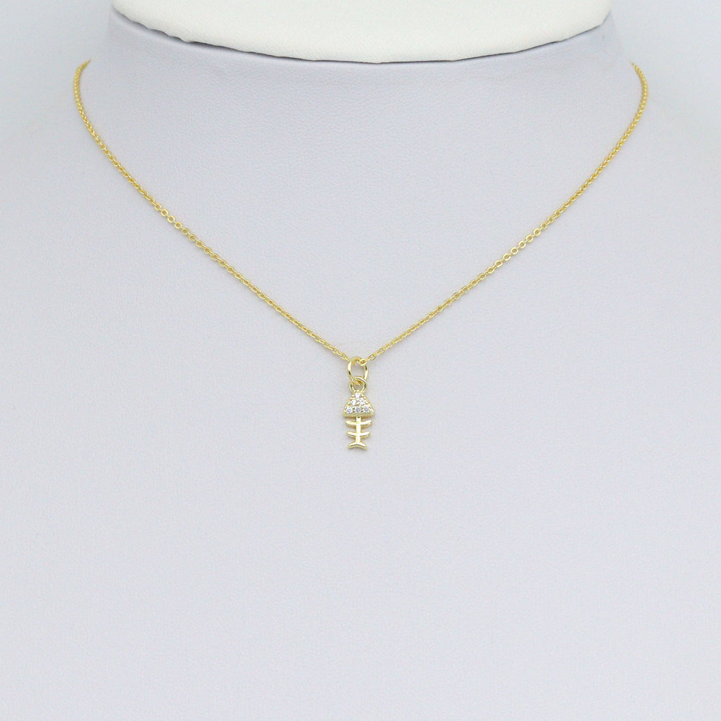 CZ Fishbone Shape Charm Pendant, Sku#LD697