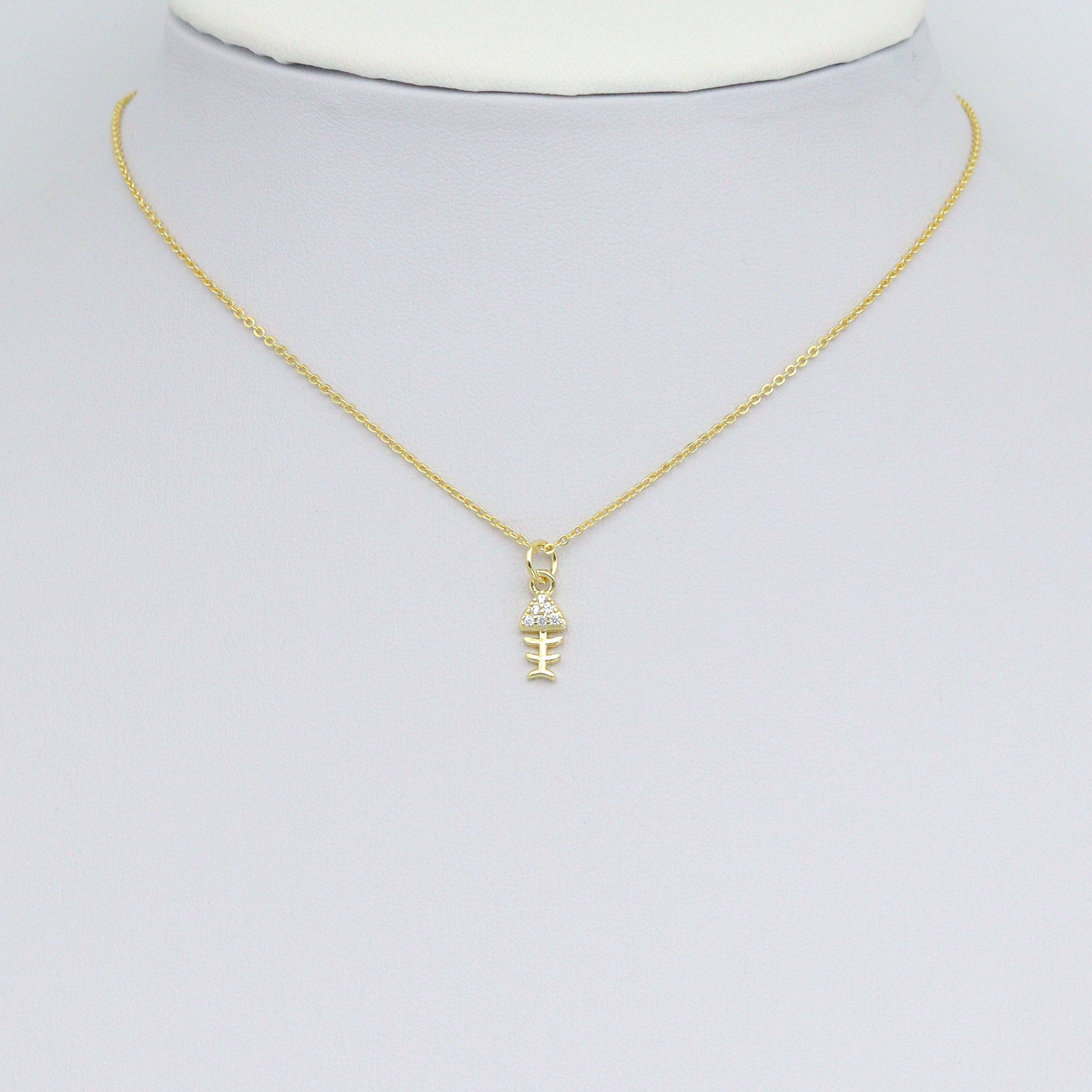 CZ Fishbone Shape Charm Pendant, Sku#LD697