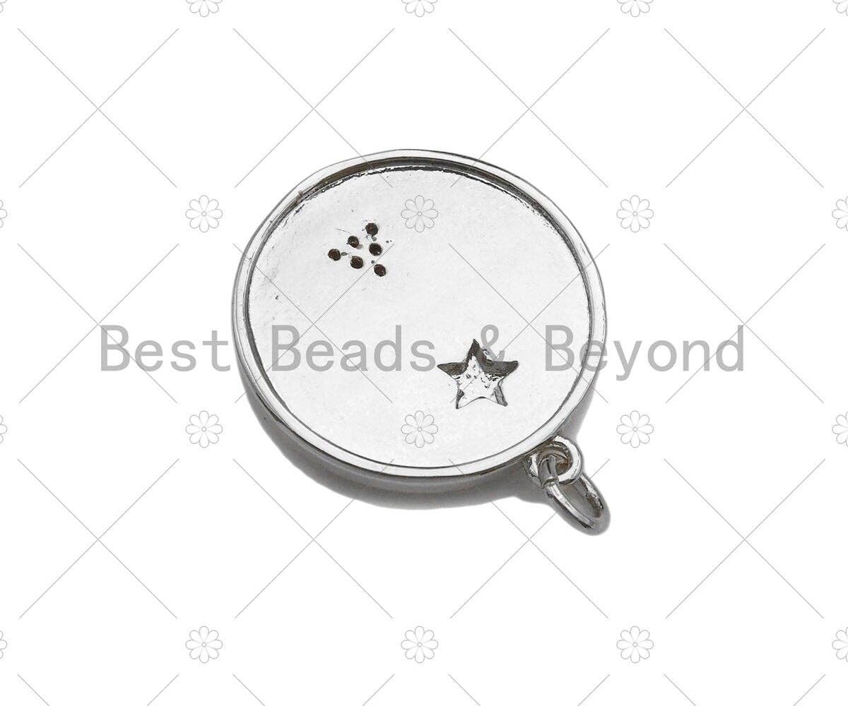 Colorful Enamel Pave Arrow Triangle Five Star On Round Coin Pendant,Silver Enamel Pendant,Pave Enamel Jewelry Findings,20x23mm,Sku#L441