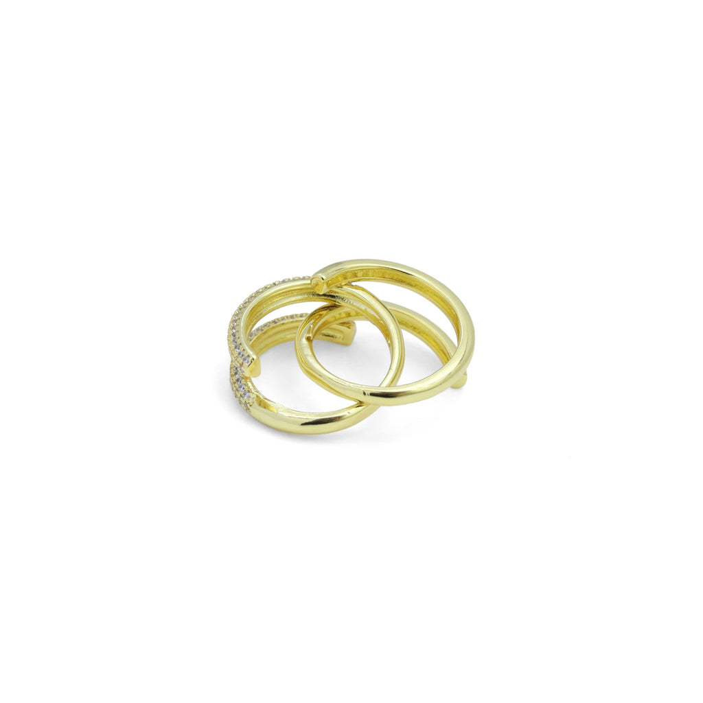 Plain Gold Clear CZ Doule Line Ring set , Sku#LD609