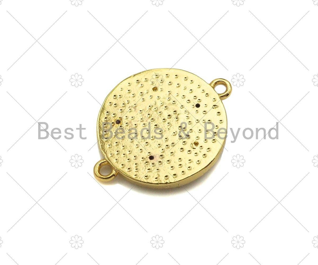 CZ Micro Pave Face On Round Coin Connector Beads, Cubic Zirconia Connector, Dainty Gold Medallion Connector,,18x22mm,Sku#LK226