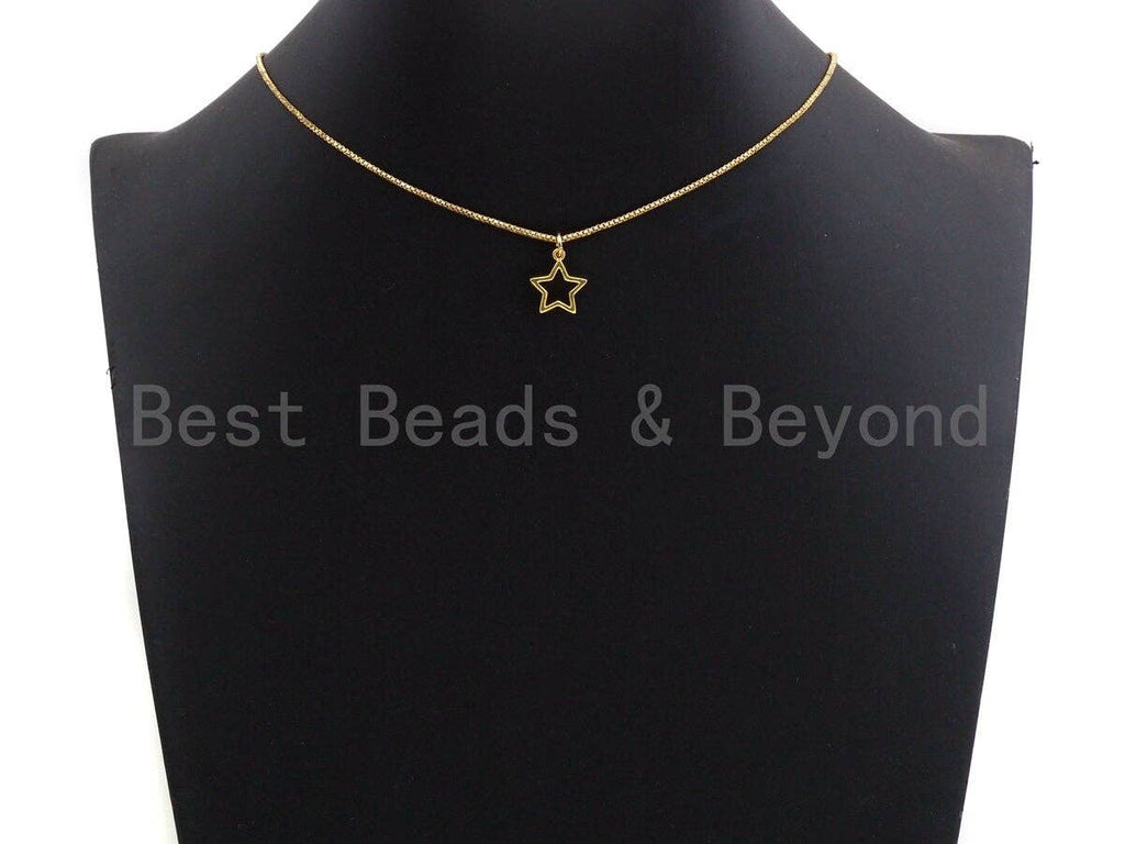 Five Point Star Shape Pendant, Five Point Star Frame Pendant, 24K Gold and Silver Tone, 12mm, Sku#Z767