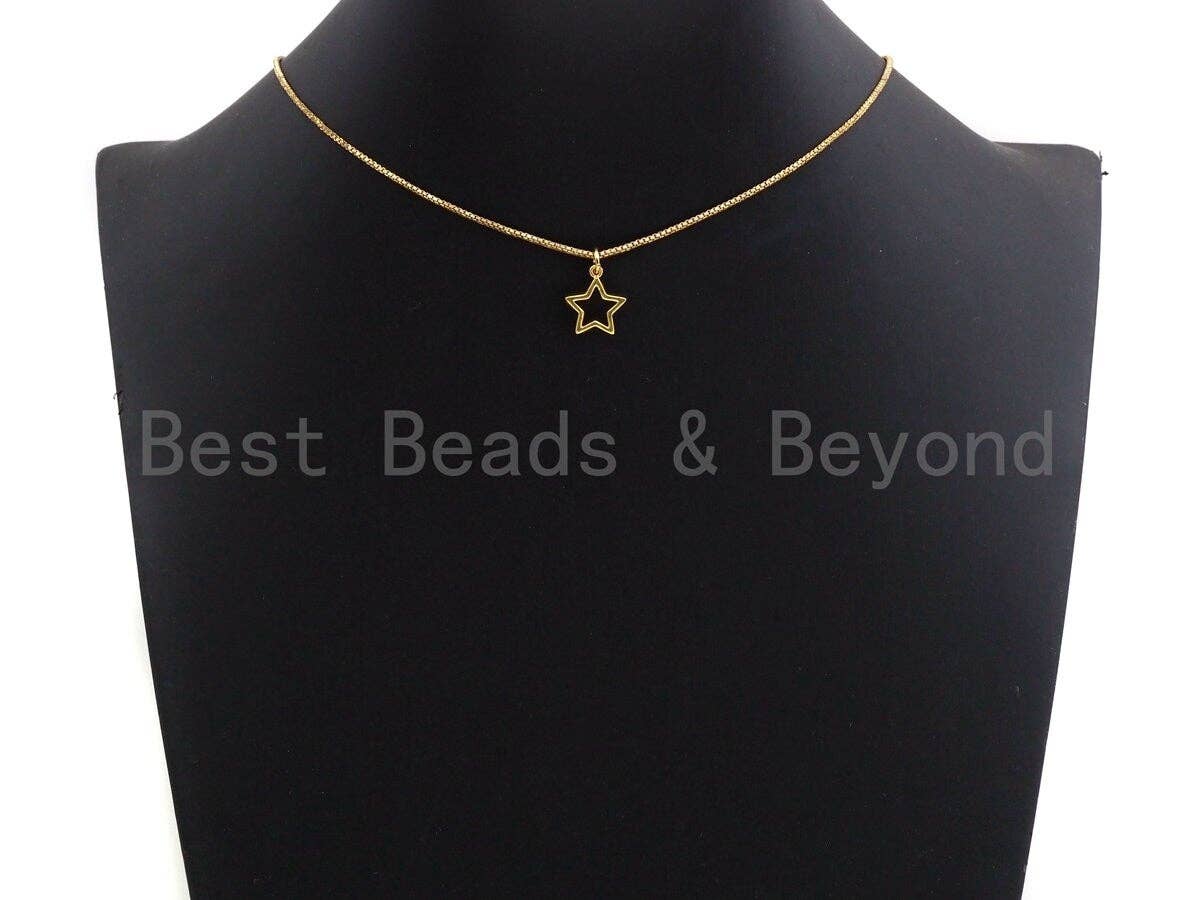 Five Point Star Shape Pendant, Five Point Star Frame Pendant, 24K Gold and Silver Tone, 12mm, Sku#Z767