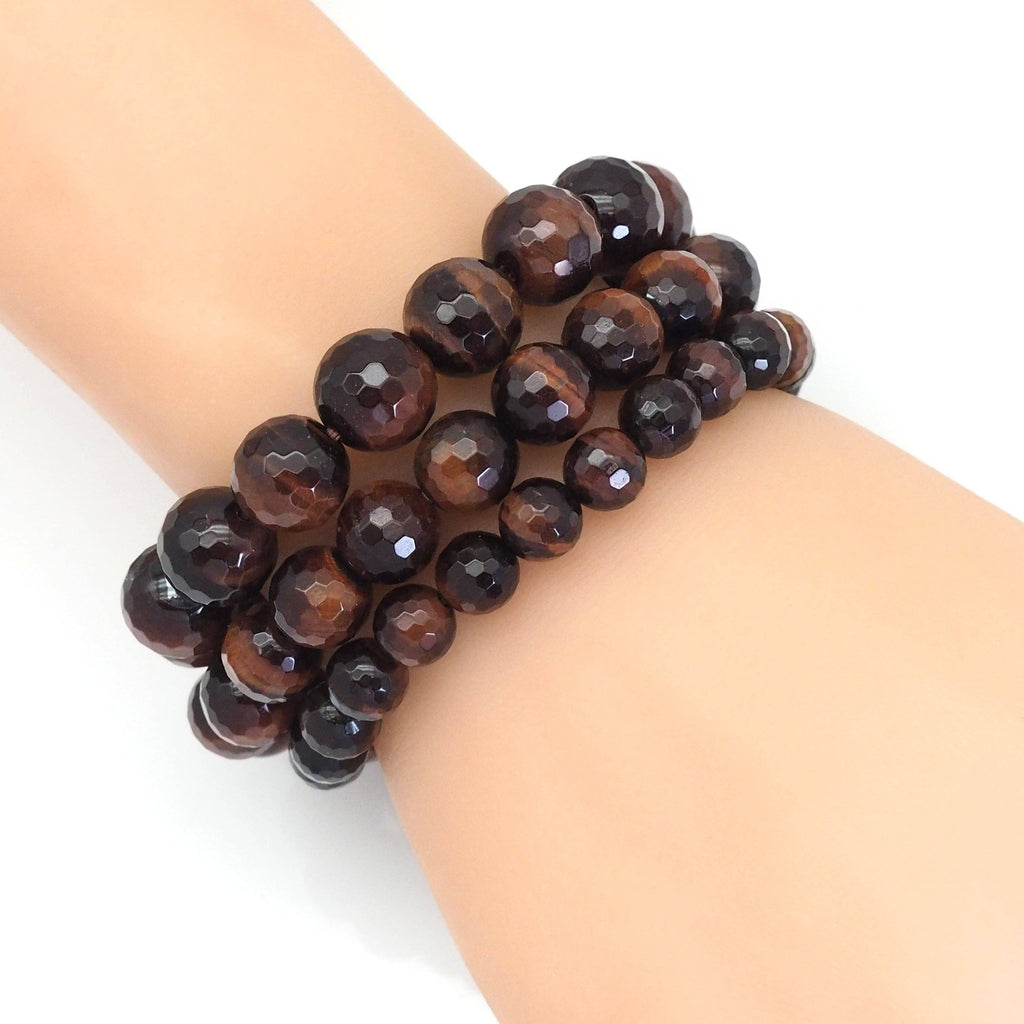 Red Tiger Eye Round Faceted Stretchy Bracelet, Sku#EF395
