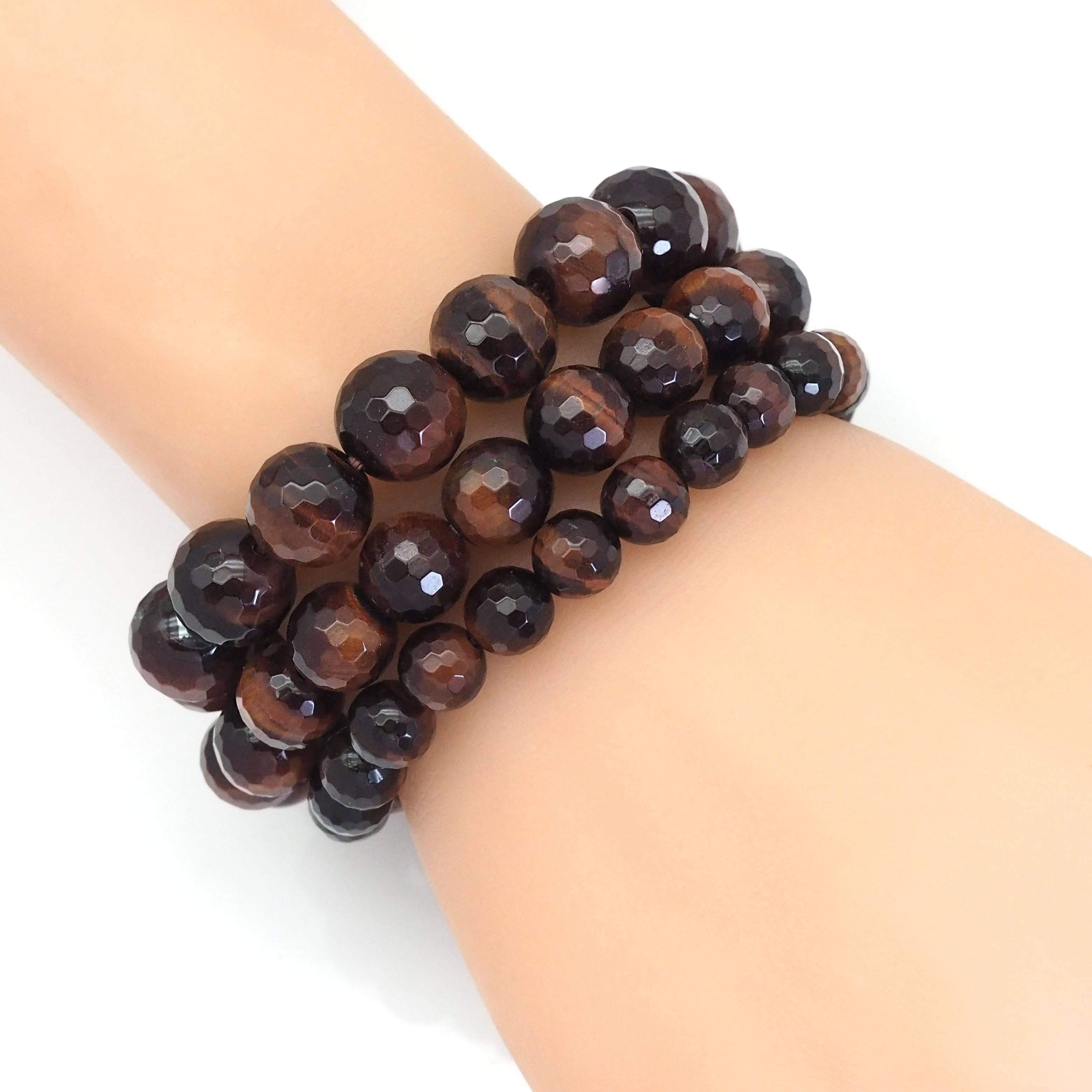 Red Tiger Eye Round Faceted Stretchy Bracelet, Sku#EF395