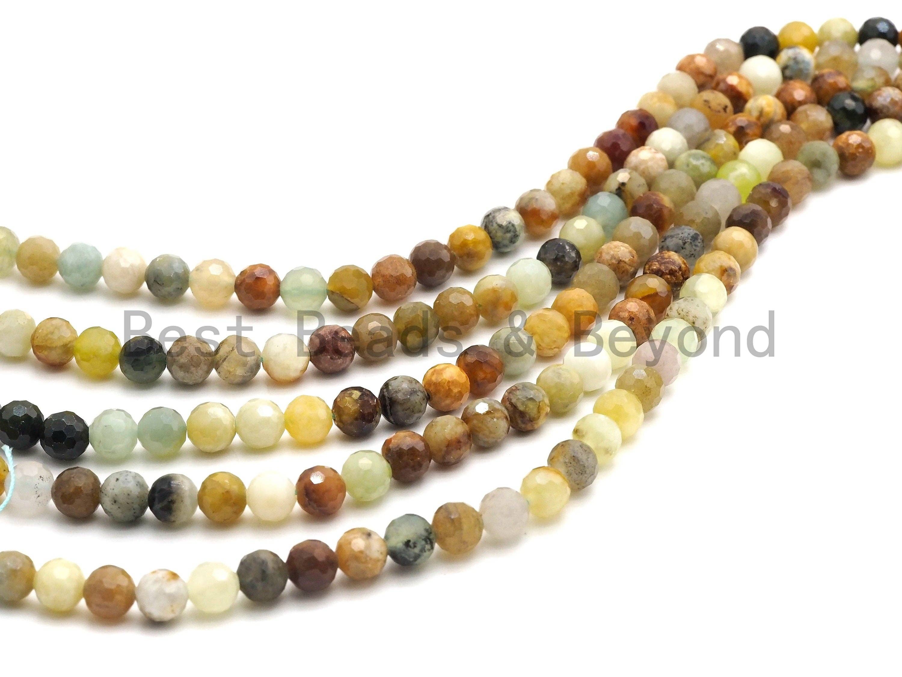 Quality Sparkly Mixed Color Flower Jade Beads, Green Brown Yellow Jade, Round Faceted Beads,6mm/8mm beads, 15.5inch strand, SKU#U431