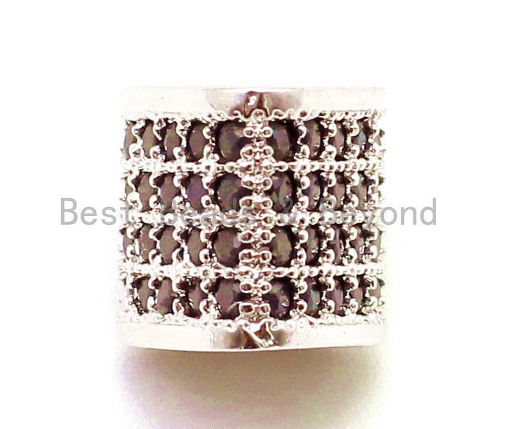 CZ Micro Pave Big Hole Triangular Tube Beads, Cubic Zirconia Space Beads, 8mm,  Sku#G118