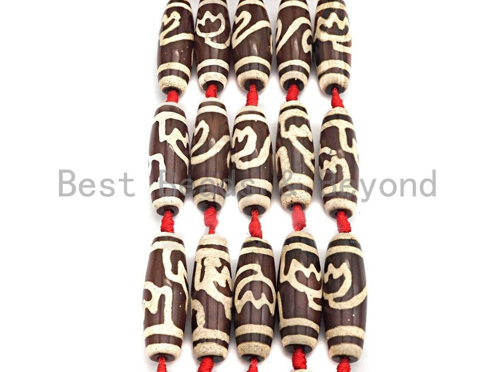 1pc/8pcs Natural Tibetan Beads, Large long Barrel Tibetan beads, Brown White Dzi Agate Beads, 15x40mm, sku#U547