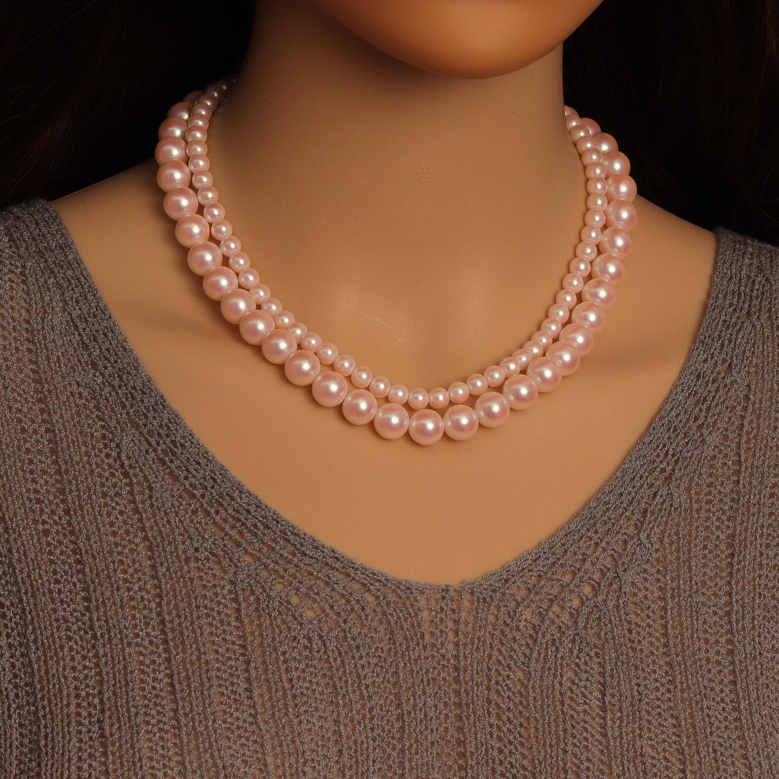 Double Line Pearl  Necklace,Sku#EF696