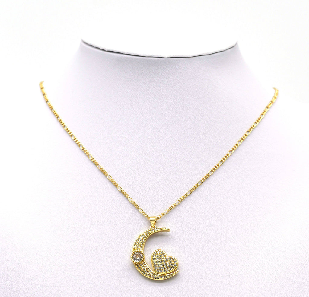 CZ Heart On Cresent Moon Charm, Sku#JL113