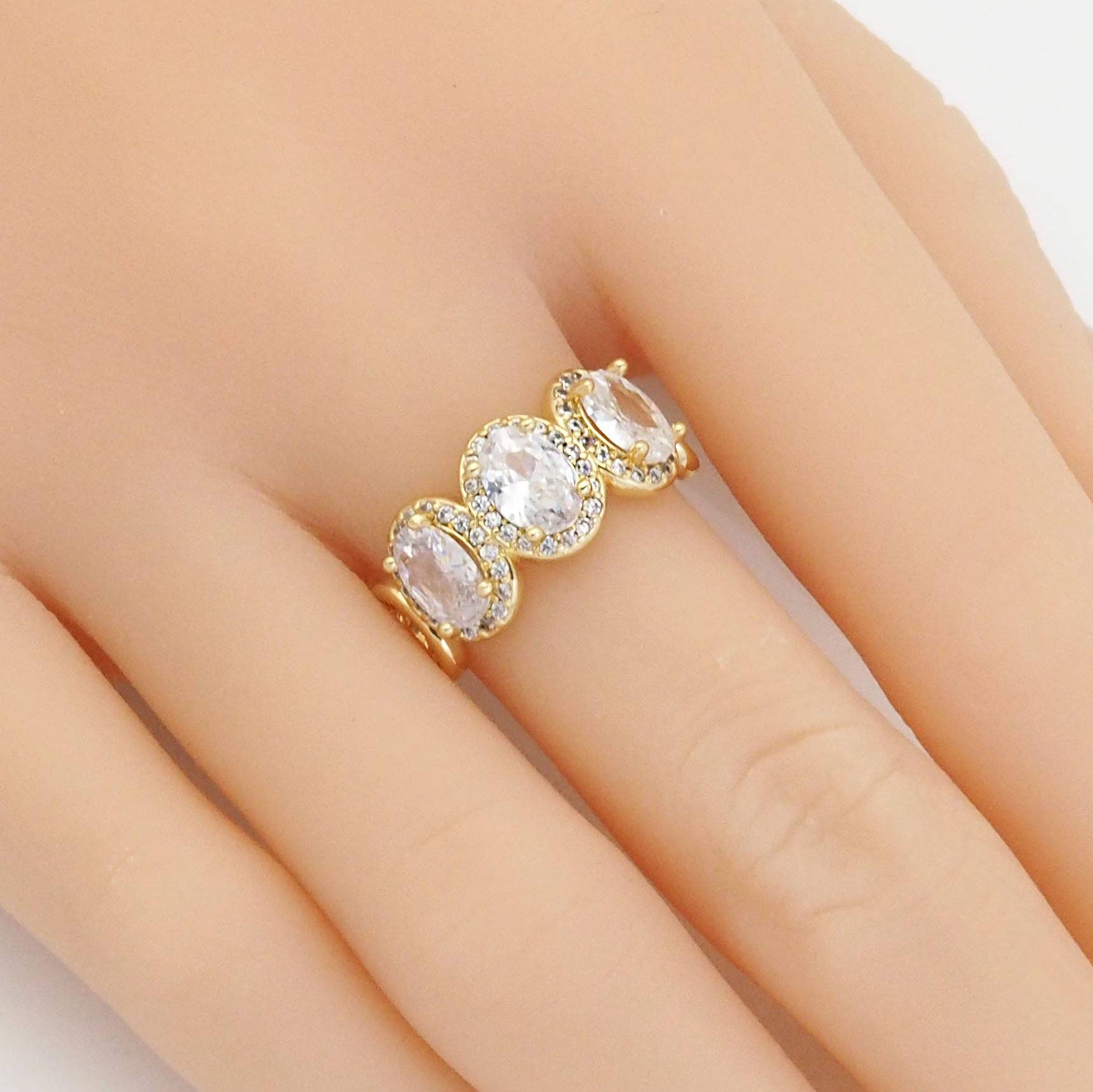 Gold Big Oval CZ Adjustable Ring, Sku#LX256