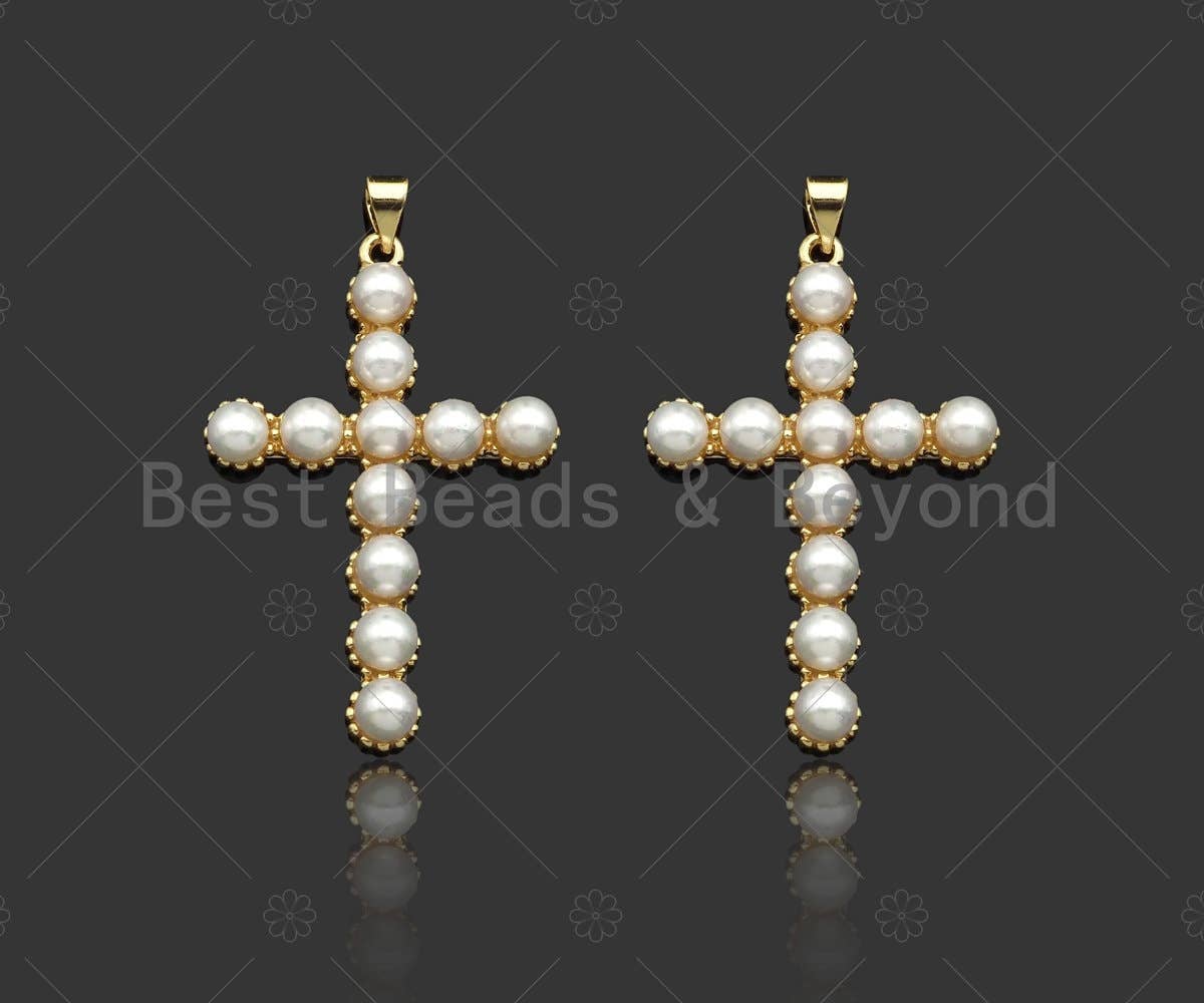 Mother of Pearl Cross Shape Pendant/Charm,18K Gold MOP Charm, 27x40mm, Sku#LD30
