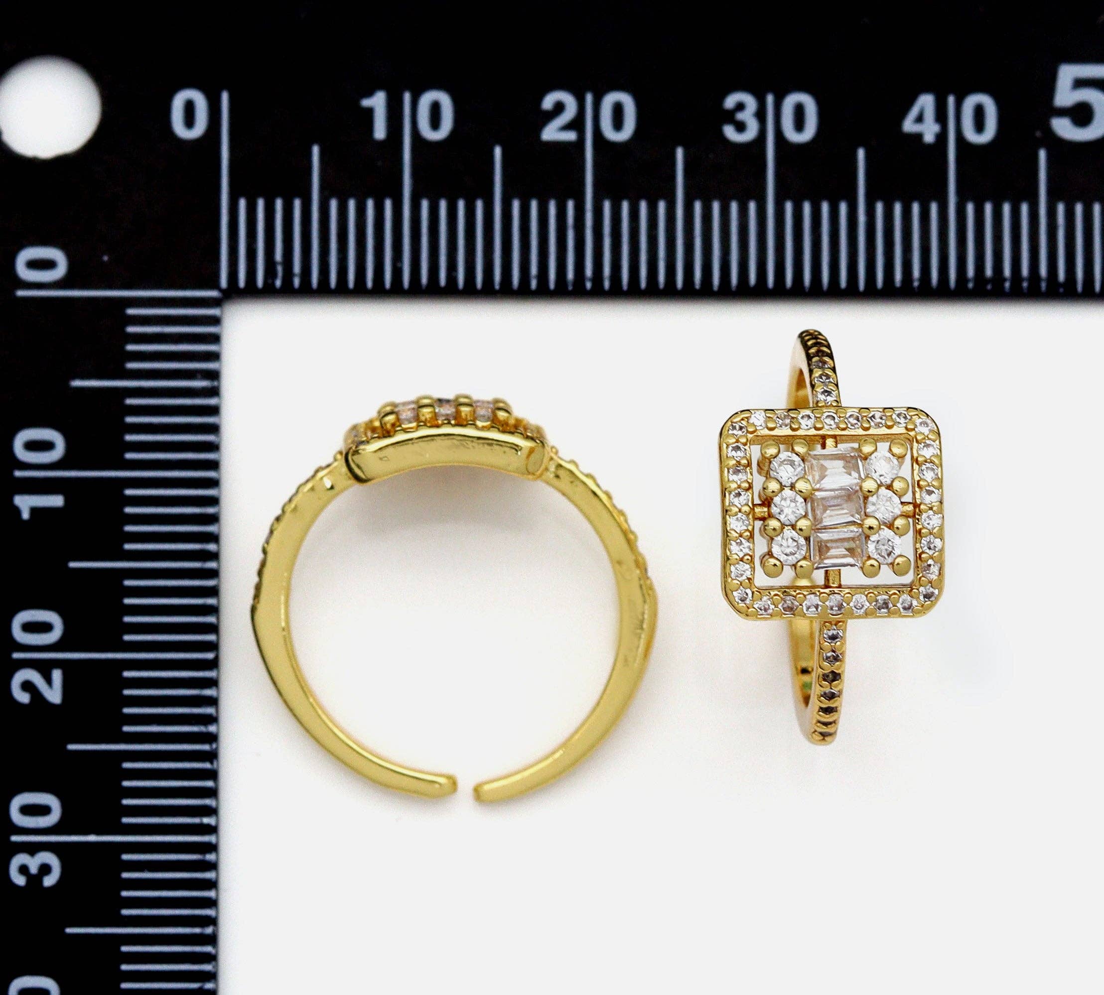 CZ Gold Square Adjustable Ring, Sku#LD323