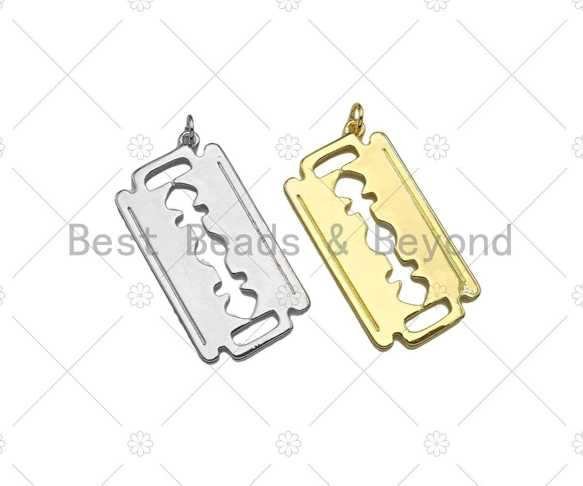 Razor Blade Shape Pendant,Dianty Gold/Silver Medallion Charm, Necklace Bracelet Charm Pendant, 19x37mm, Sku#L545
