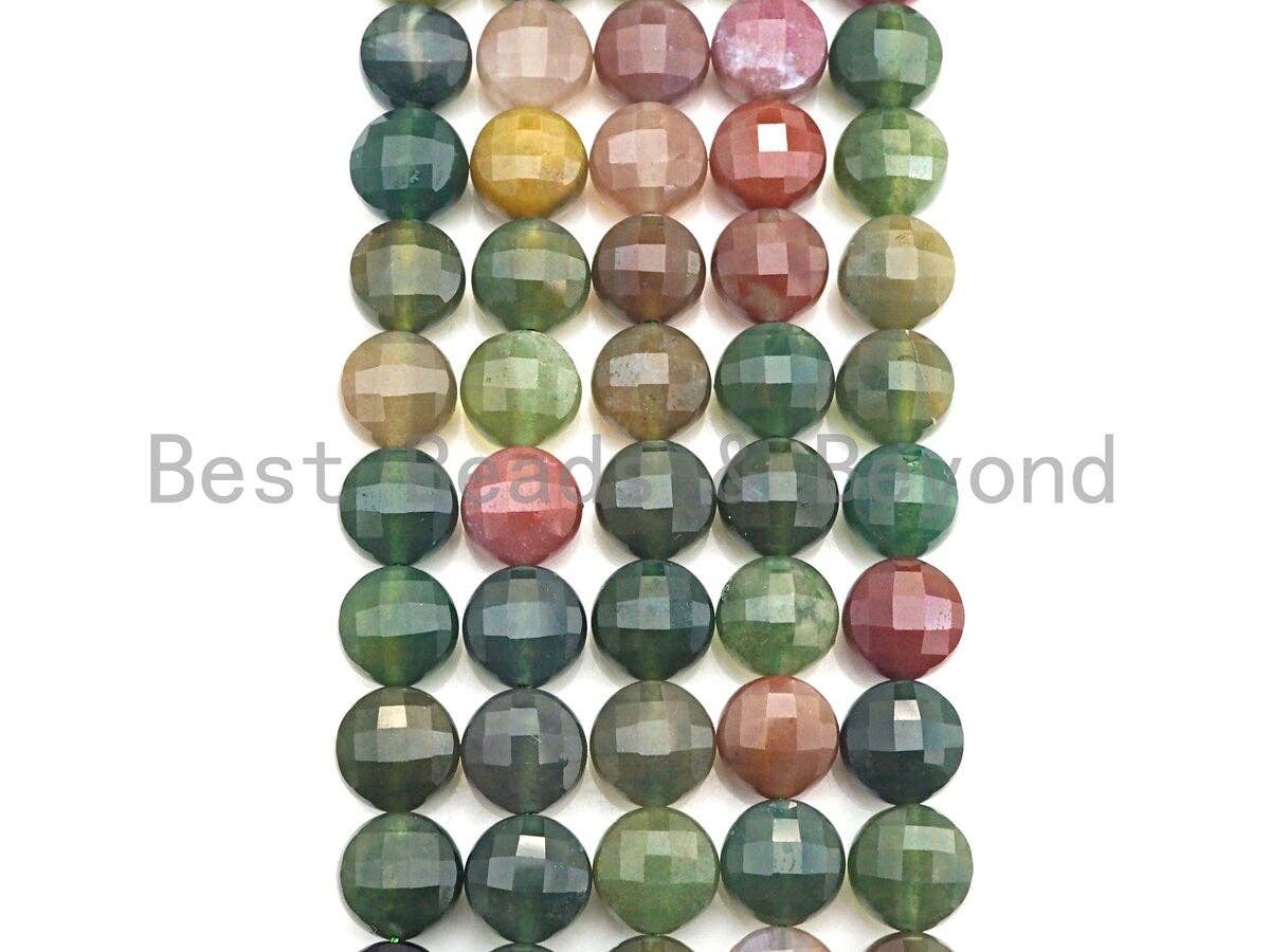 Quality Double Sided Turtle Shell Cut Natural Indian Agate Coin Shape beads, 6mm/8mm Checkerboard Cut Agate Beads, 16" Full strand, Sku#U750