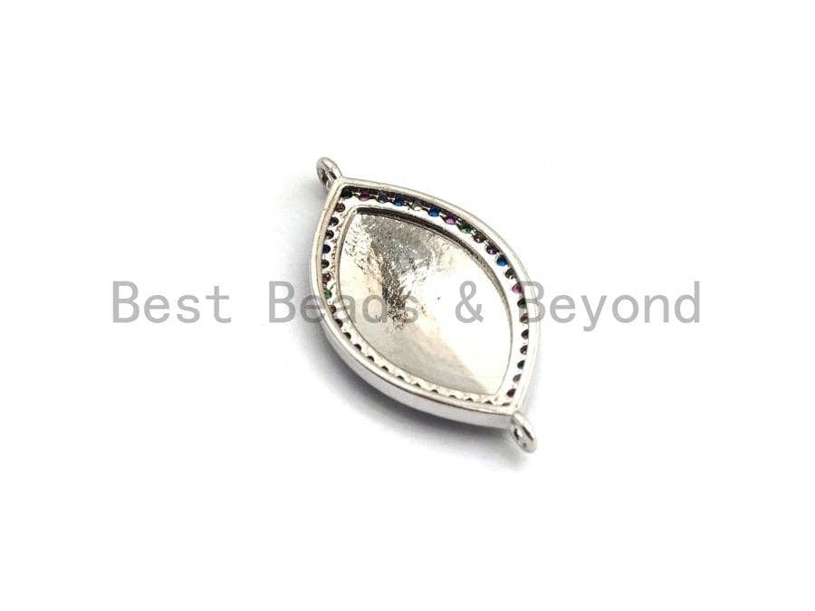 Enamel White Tear Green Evil Eye Connector,Colorful CZ Micro Pave Oil Drop Eye Connector,Enamel Jewelry,13x25mm,sku#E453C