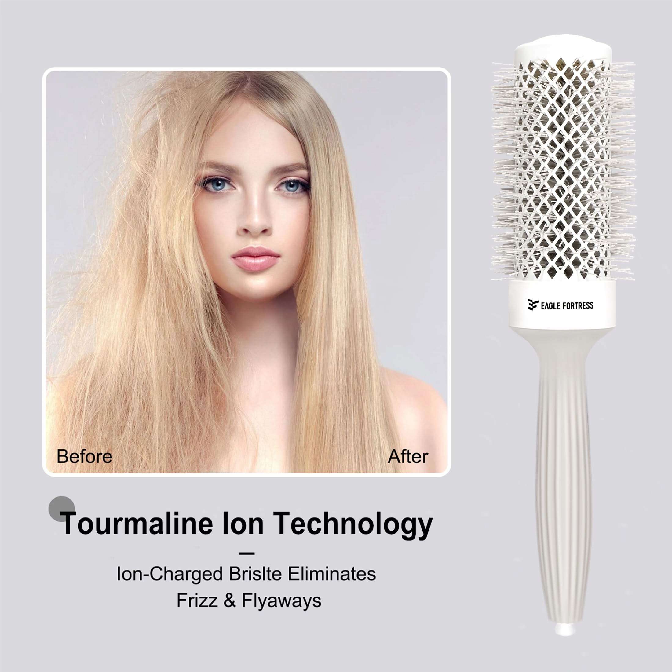 Eagle Fortress Professional Round Hair Brush for Blow Drying with Ceramic + Ionic, Grey 1.69in