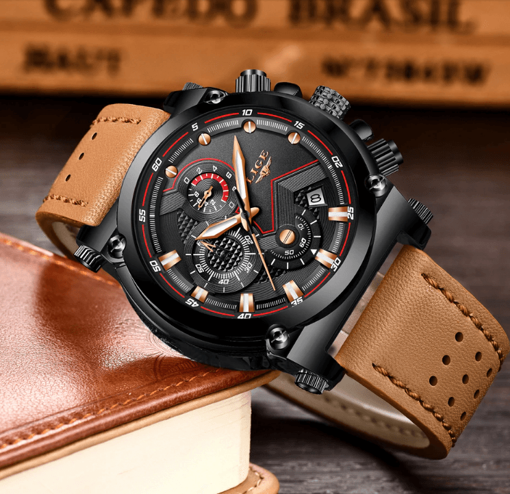 Montre Moderne Étanche pour Homme avec Bracelets en Cuir, Boîtier en Acier Inoxydable, Excellent Look, Cadeau Parfait