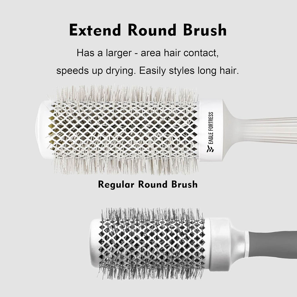 Eagle Fortress Professional Extended Barrel Round Hair Brush for Blow Drying with Ceramic + Ionic, Grey 1.26in