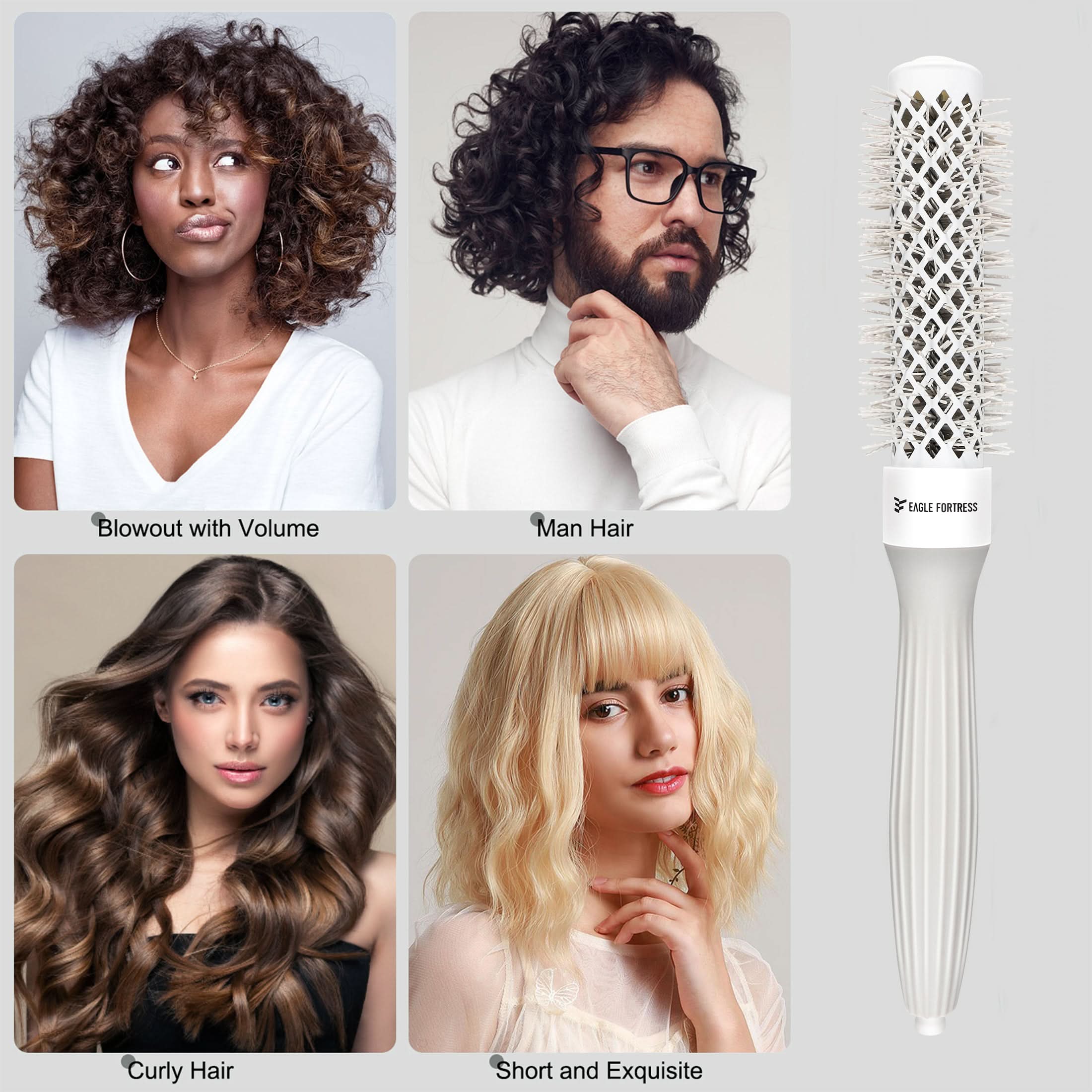 Eagle Fortress Professional Round Hair Brush for Blow Drying with Ceramic + Ionic, Grey 0.98in