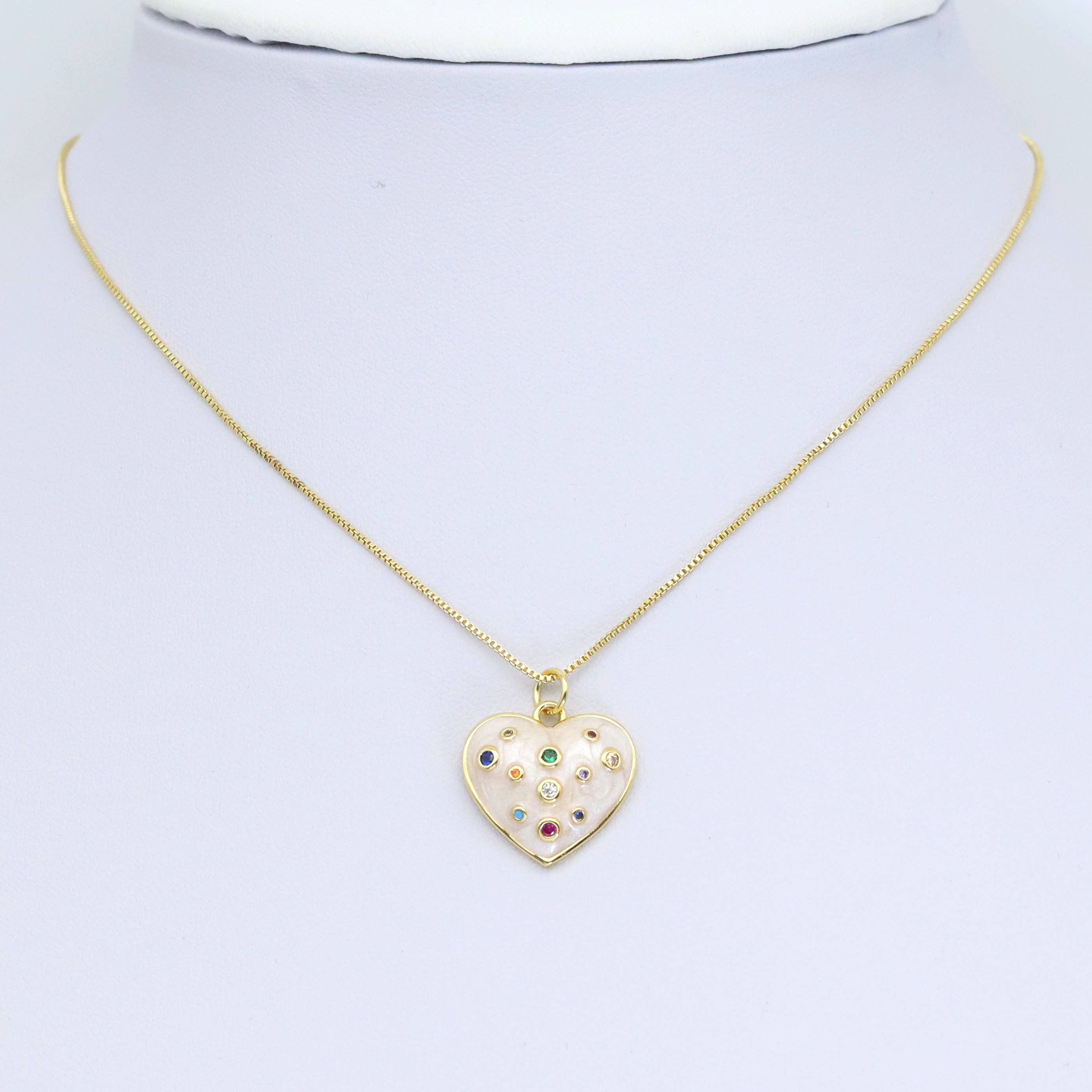 Colorful CZ Enamel Heart Pendant Charm, Sku#Y950