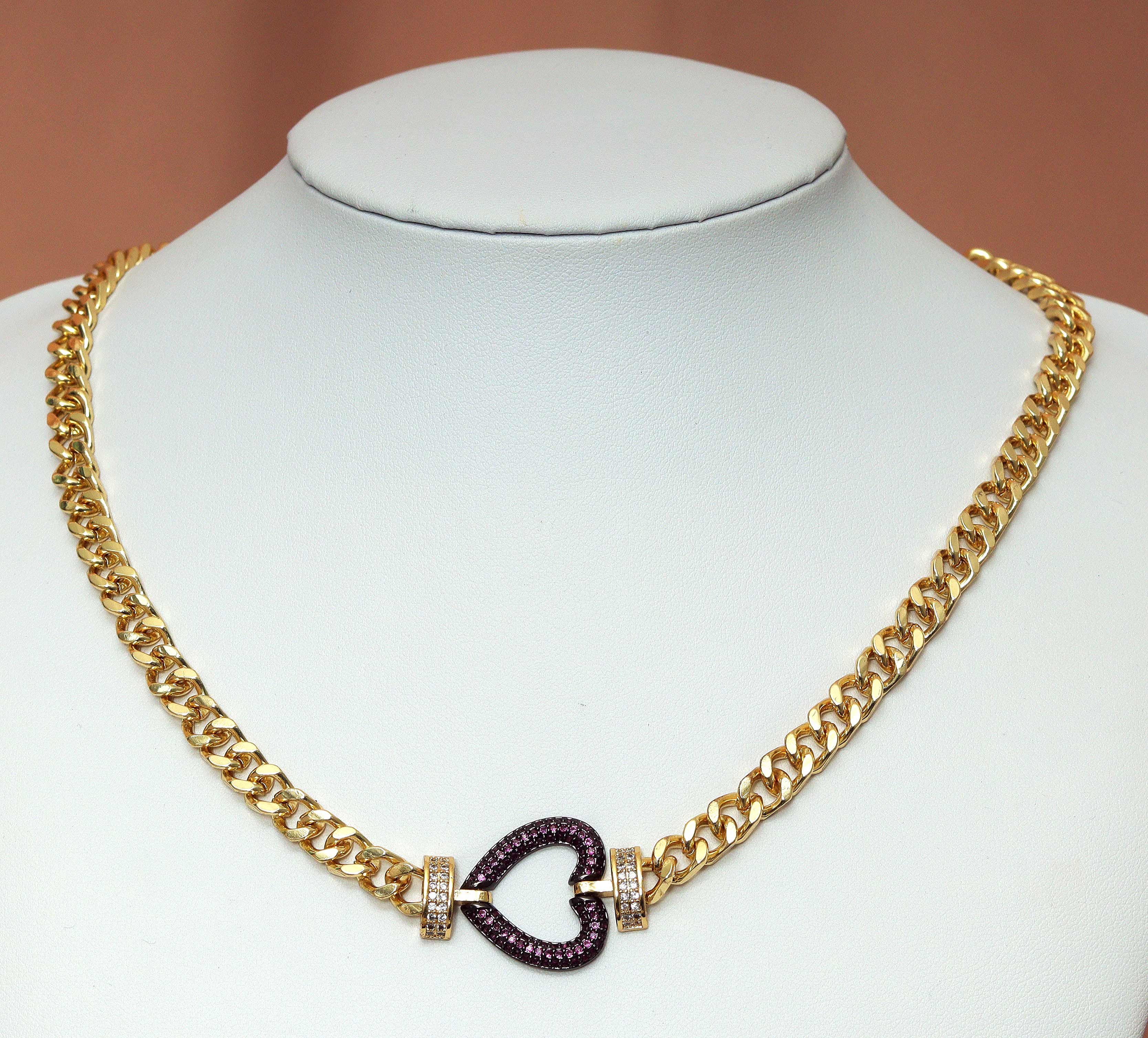 Gold Cuban Chain Heart Necklace, sku#CL18