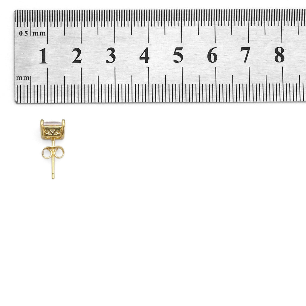 Gold Clear Pink Square CZ Stud Earrings, Sku#LX295