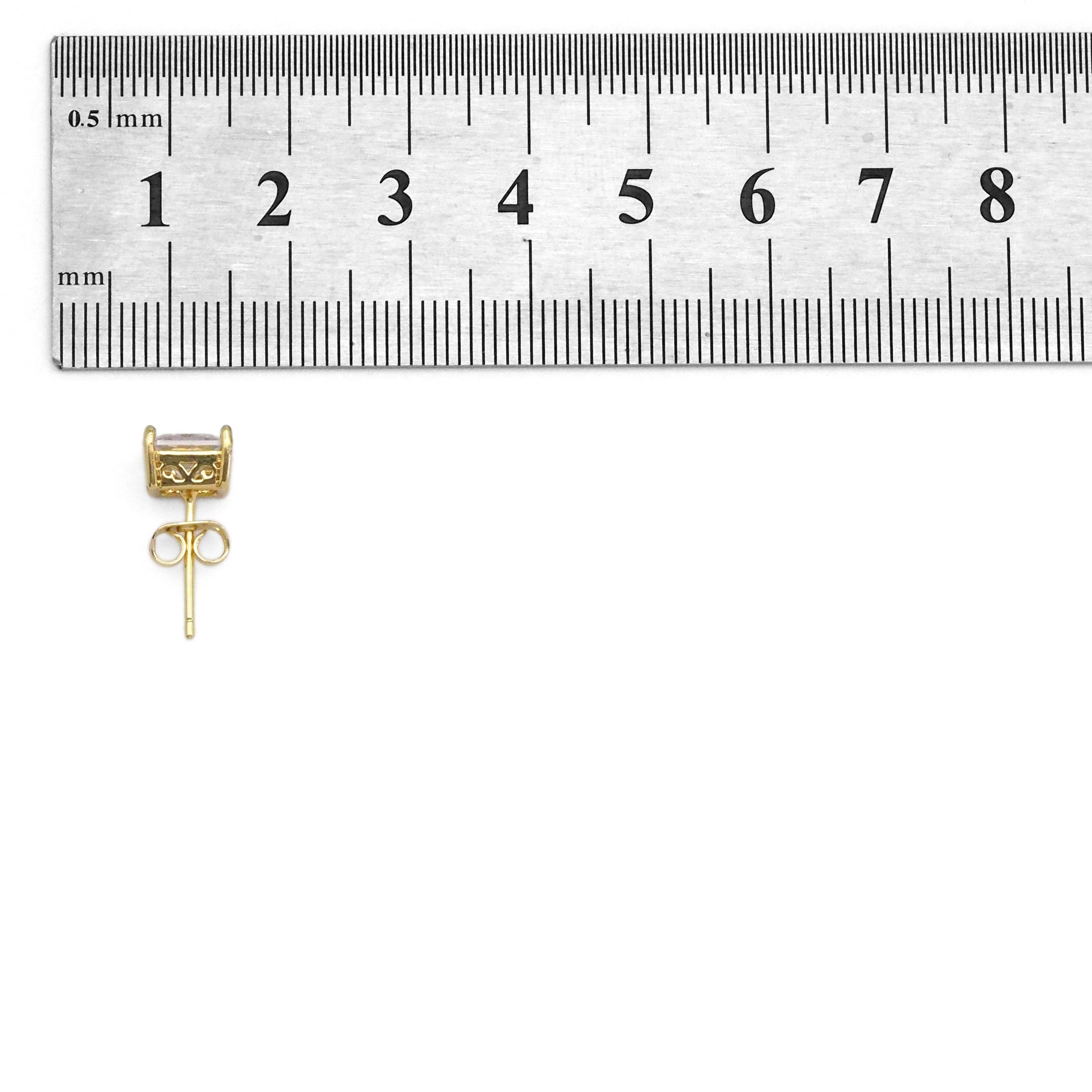 Gold Clear Pink Square CZ Stud Earrings, Sku#LX295