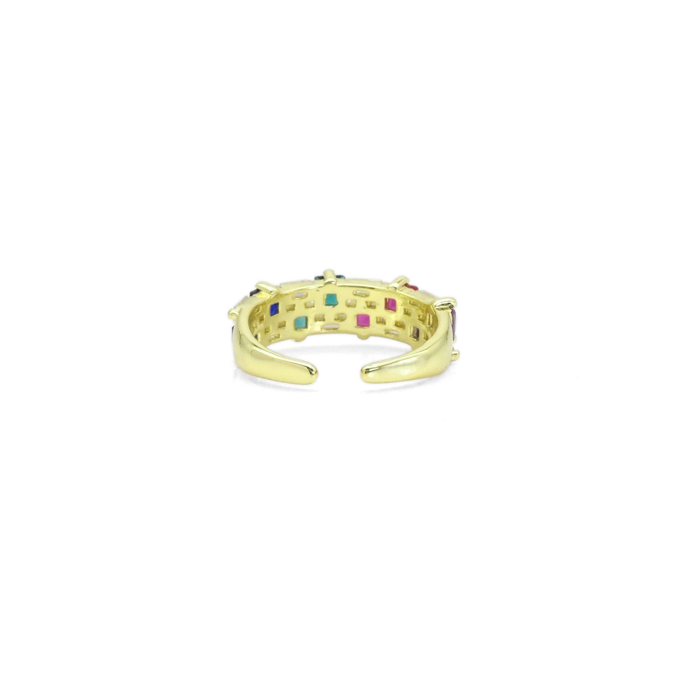 Colorful Baguette CZ Gold Adjustable Ring, Sku#Y894