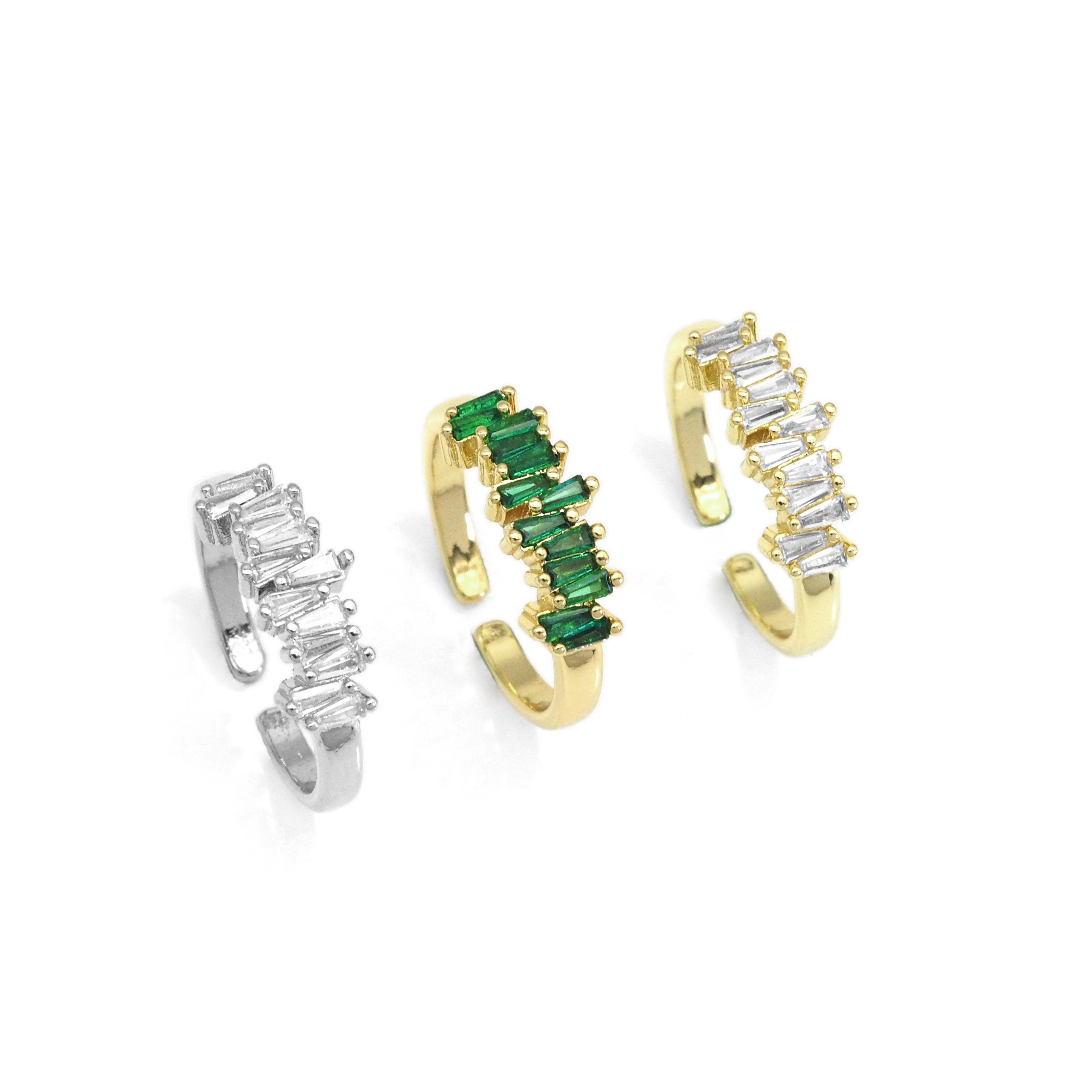 Gold Clear Green Baguette CZ Adjustable Ring, Sku#LK807