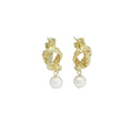 Hammered Twisted Oval Knot White Pearl Earrings, Sku#ZX140