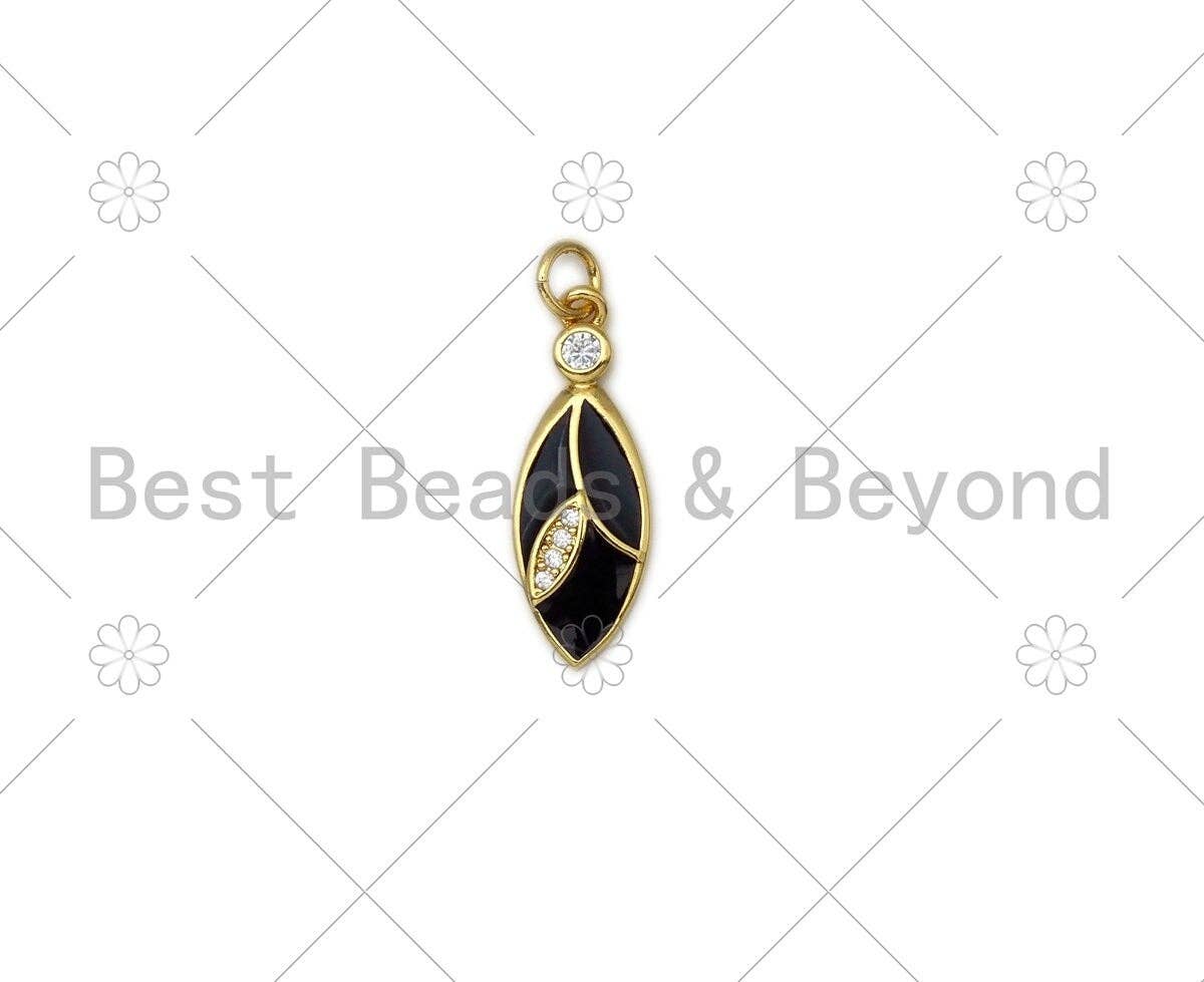 Enamel Colorful Leaf Shape Pendant,18K Gold Filled CZ Micro Pave Enamel Charm,Enamel Jewelry,9x24mm,Sku#LK404