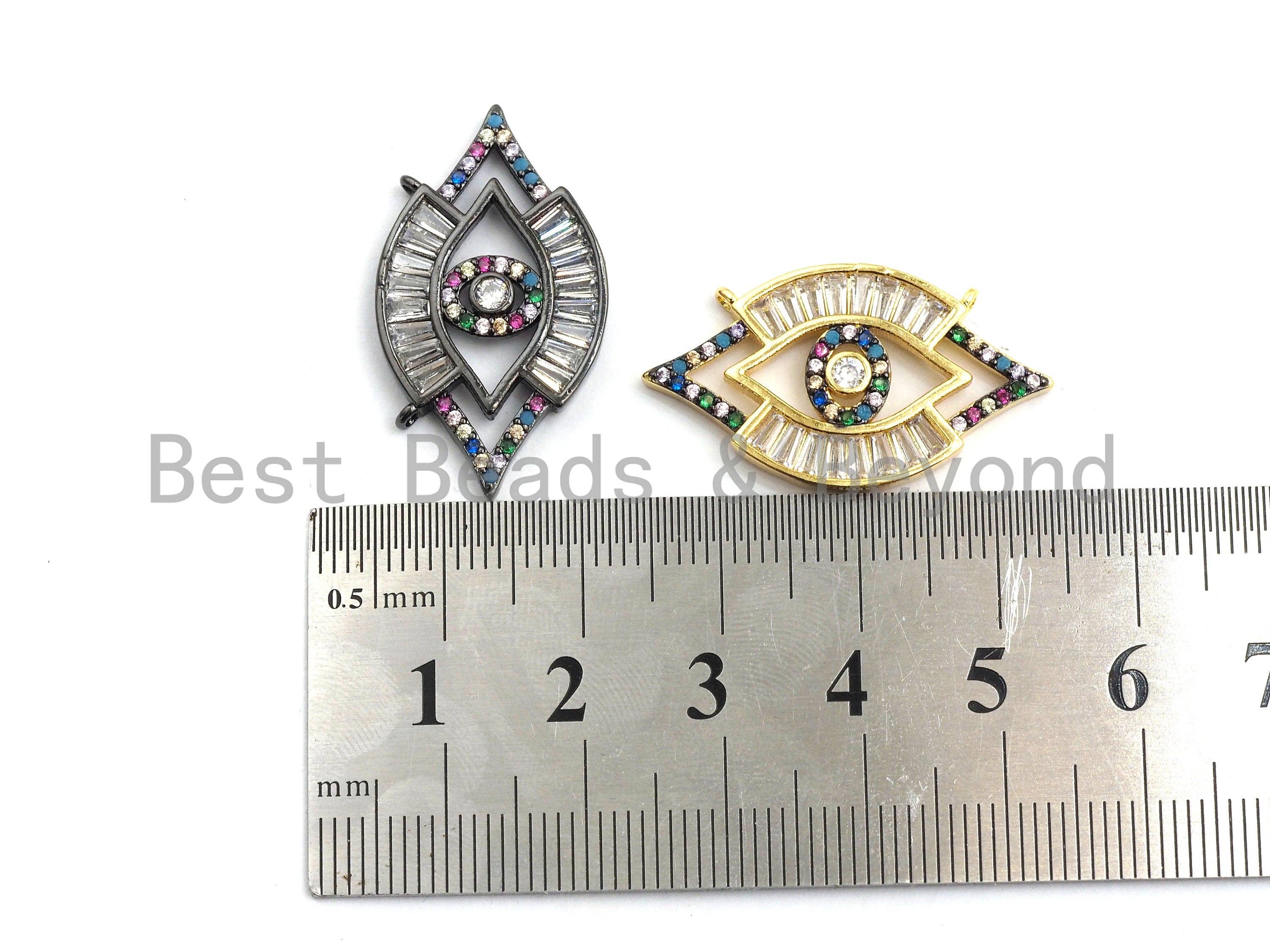 Colorful CZ Micro Pave Evil Eye Pendant with Baguette cz, Colorful CZ,Cubic Zirconia Pendant,17x30mm, 1pc/5pcs, sku#F743