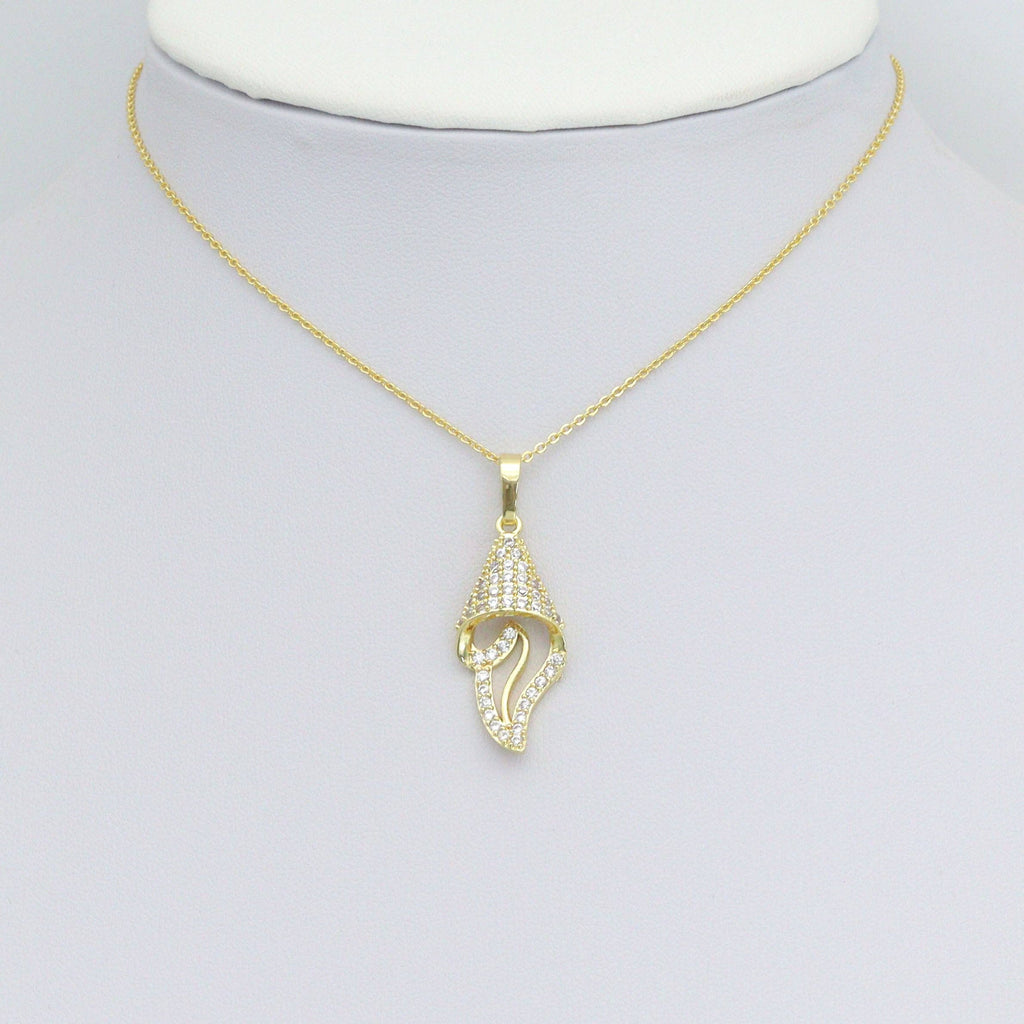 CZ Gold Silver Snail Flower Shape Charm Pendant, Sku#A462