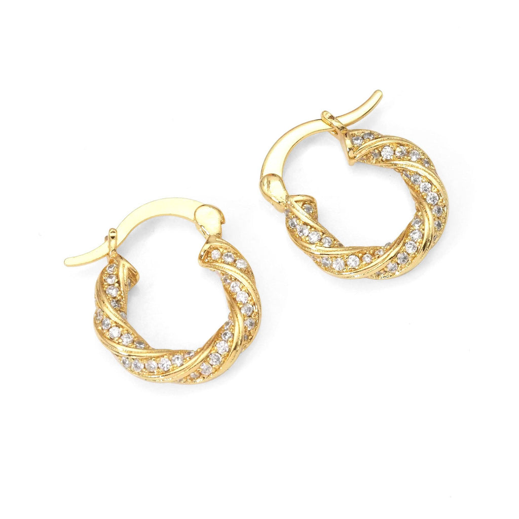Gold CZ Twisted Round Hoop Earrings, Sku#LK824