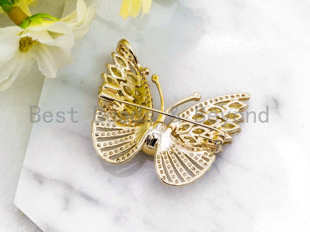 CZ Micro Pave Butterfly Brooch/Pin/Pendant, Sku#P37
