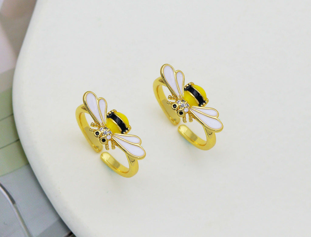CZ Enamel Bee Adjustable Ring, Sku#LD293