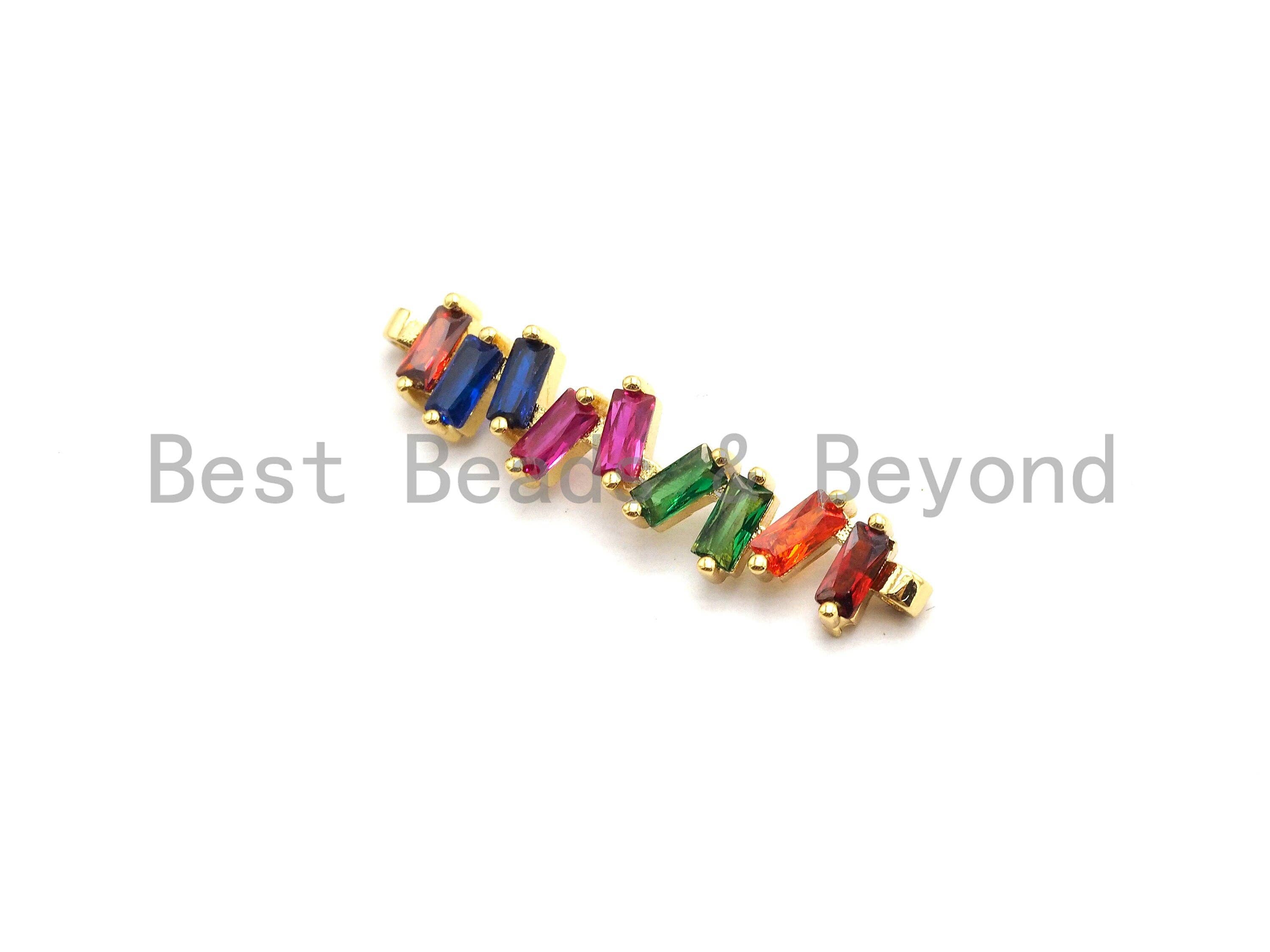 Rainbow CZ Micro Pave Wavy Line Connector Baguette cz Cluster, Link Connector, Spacer Connector,8x35mm,sku#E430C