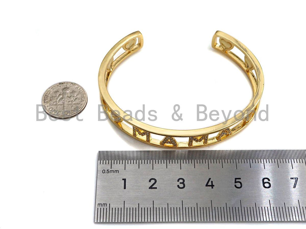 CZ Mirco Pave MAMA Open Cuff Bracelet,  Wire bracelet, Bangle bracelet,  sku#X158