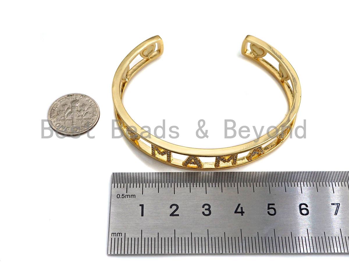CZ Mirco Pave MAMA Open Cuff Bracelet,  Wire bracelet, Bangle bracelet,  sku#X158