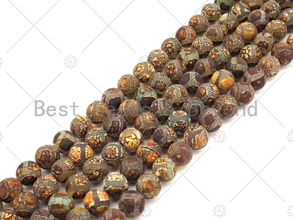 Natural Tibetan Brown Football Agate Beads, Dzi Eye Agate Beads, 8mm/10mm Tibetan Round Smooth Agate,15.5" Full Strand, Sku#U1111