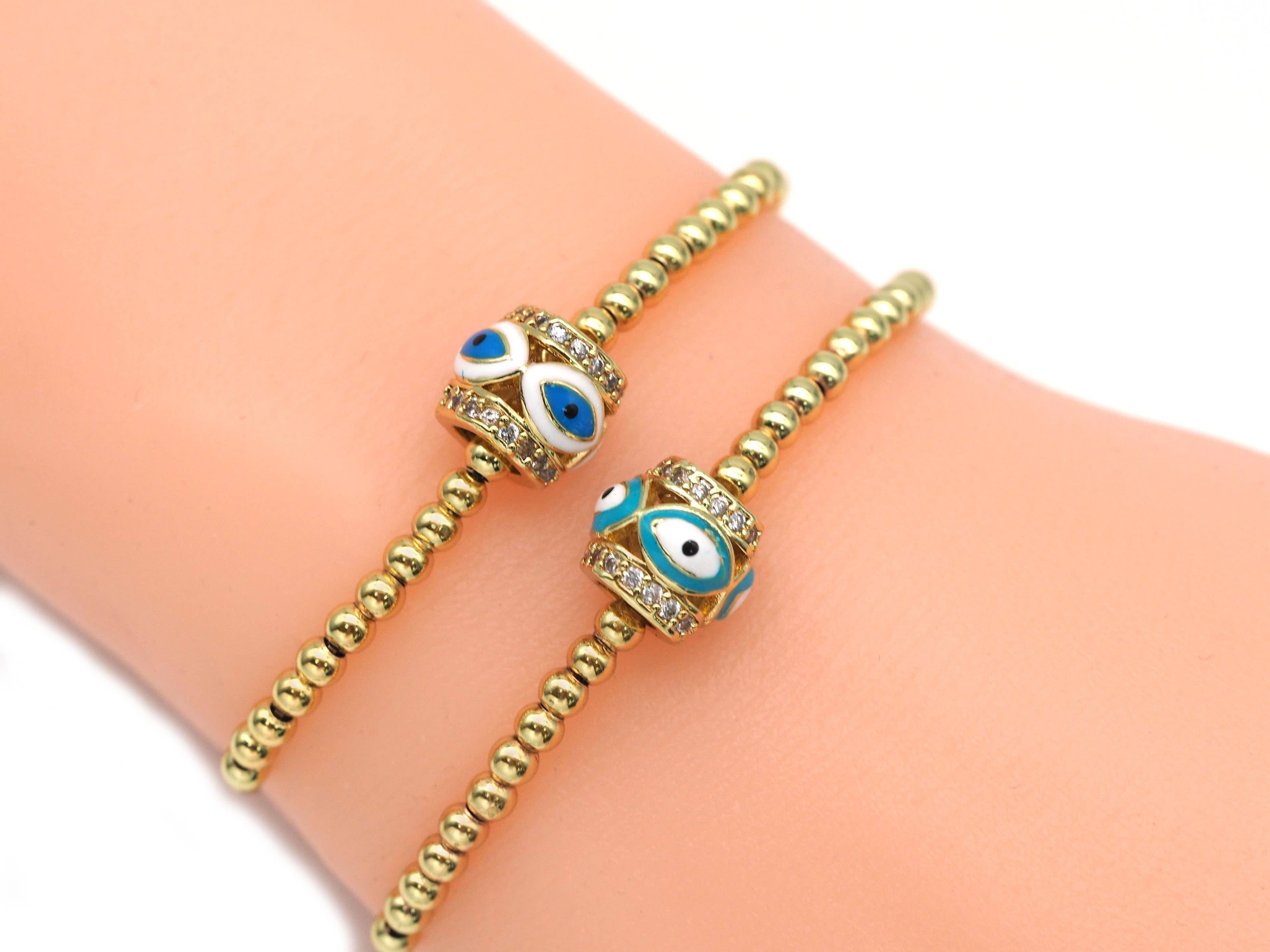 CZ Enamel Evil Eye On Tube Spacer Beads, Sku#LD276
