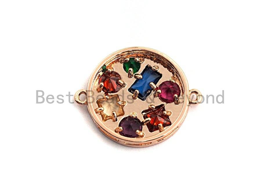 Round Coin With Colorful CZ Micro Pave Connector for Bracelet/Necklace, Cz Space Connector, Jewelry Findings,20x25mm,sku#E481C