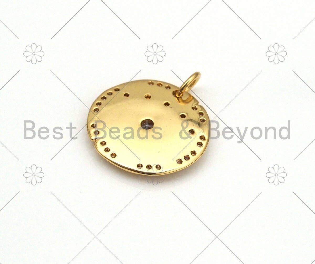 CZ Micro Pave Evil Eye On Round Coin Shape Pendant,18K Gold Filled Enamel Evil Eye Charm, Necklace Bracelet Charm Pendant, 17x16mm,Sku#Y508